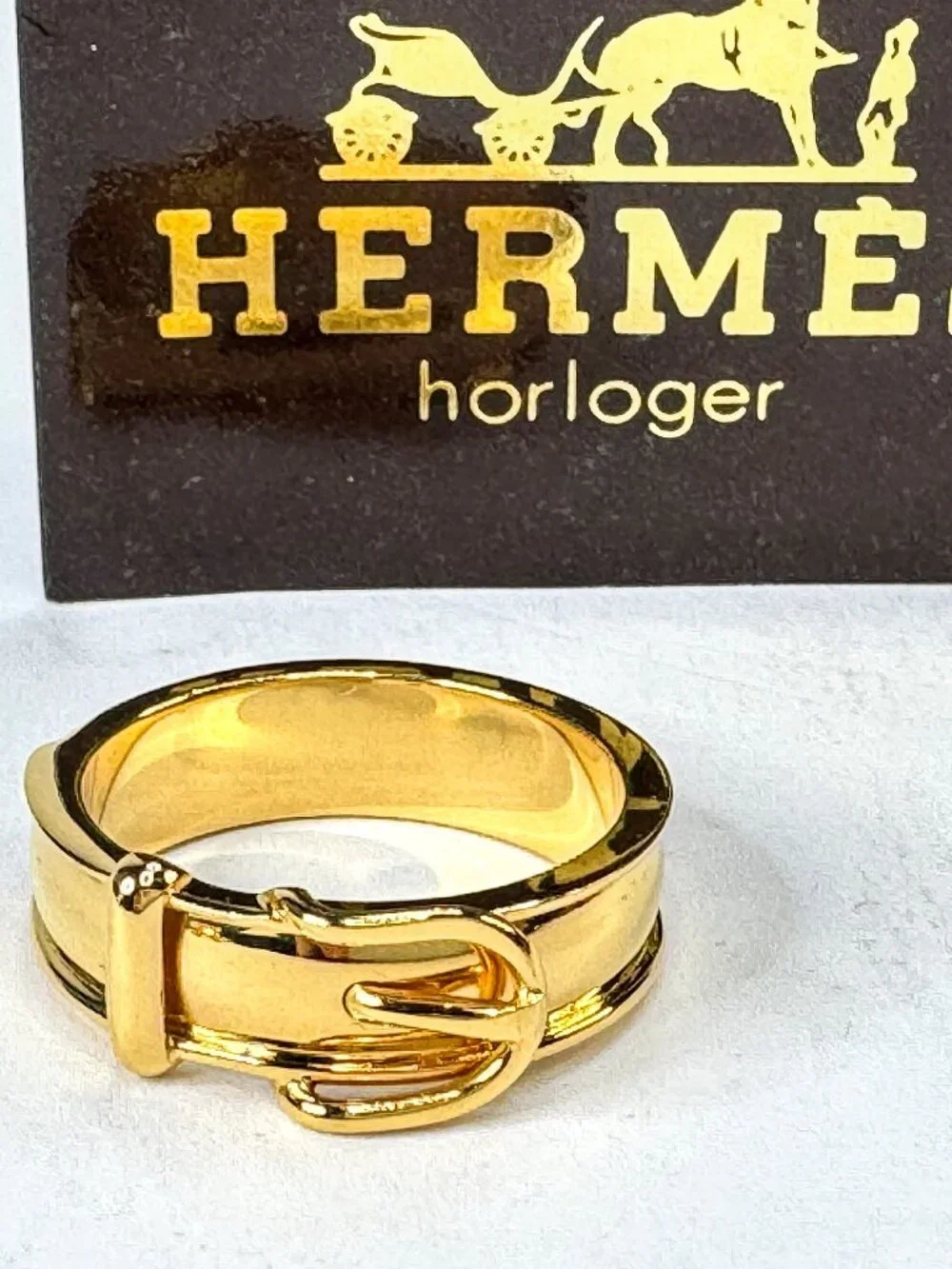 Vintage Hermès Ceinture Gold Plated Belt Buckle Scarf Ring Made in France GS862